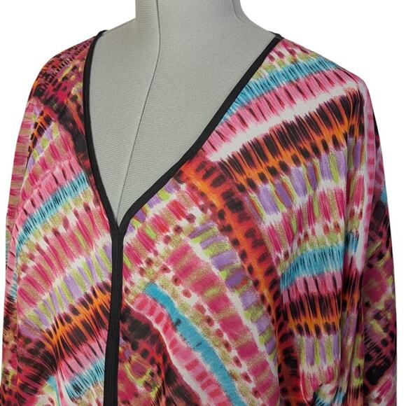 Chenault multi-color semi-sheer flowy blouse with knot front, size XL - Picture 8 of 8